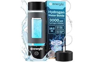 ENERGILZ Hydrogen Water Bottle | Large 16.2 oz (480 ml) Hydrogen Water Bottle Generator 3000ppb | Hydrogenator Machine | SPE/PEM Hydrogenated Ionizer Generator (Black w/Gray)