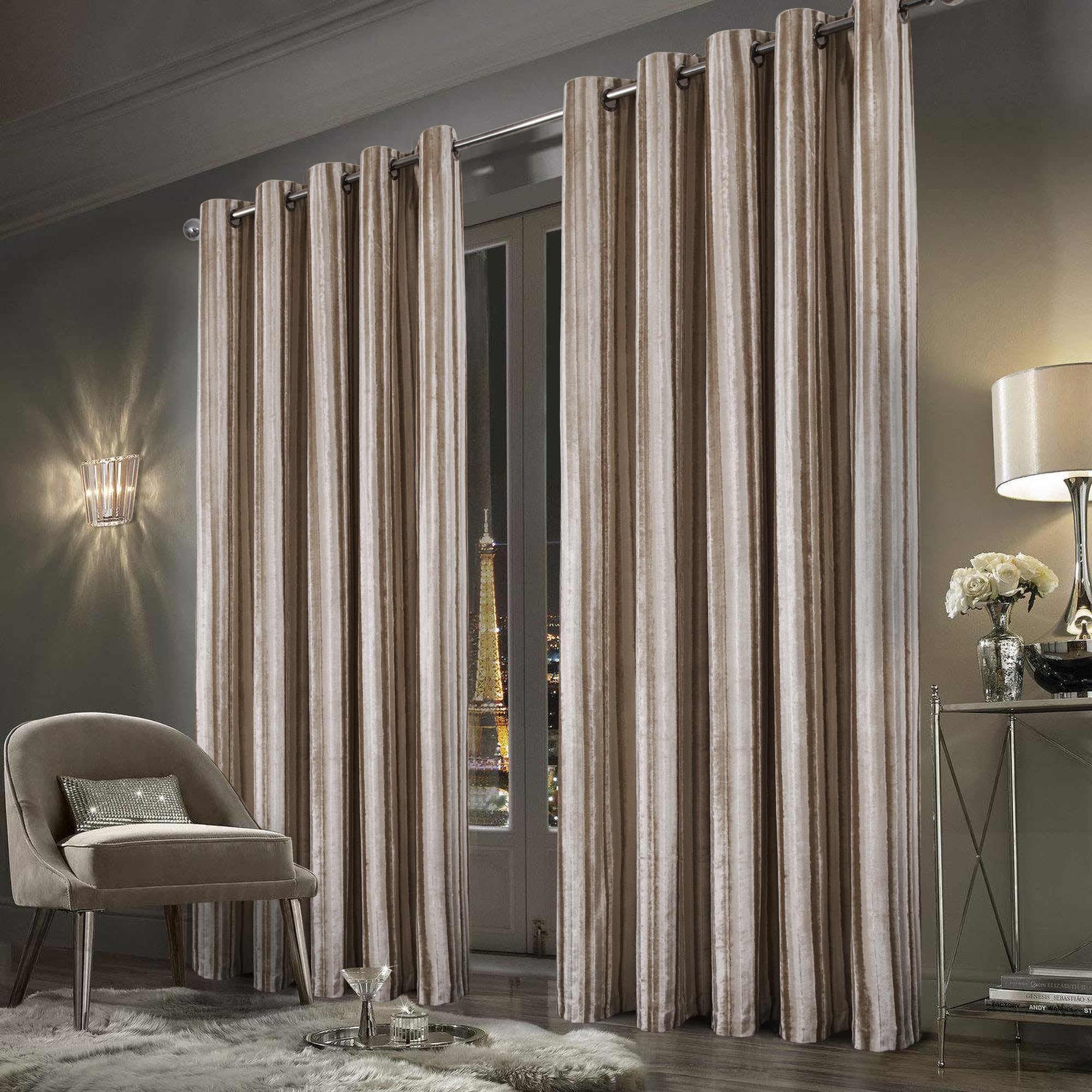 always4u Crushed Velvet Curtains Blackout 54 Inch Drop Luxury Curtains For Bedroom Soft Thermal Fully Lined Window Drapes Living Room 1 Pair Champagne 46 * 54 Inches