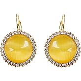 Navachi 18k Gold Plated Crystal Yellow Created-opall Round Az1009h Leverback Hoop Earrings