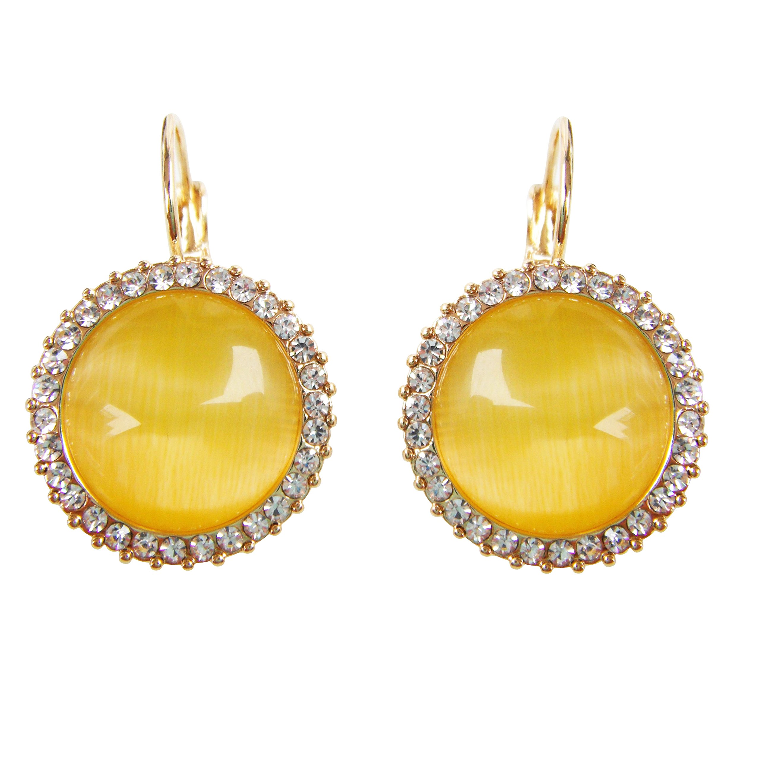 Navachi 18k Gold Plated Circle Yellow Opal Crystal Hoop Az1009e Leverback Earrings