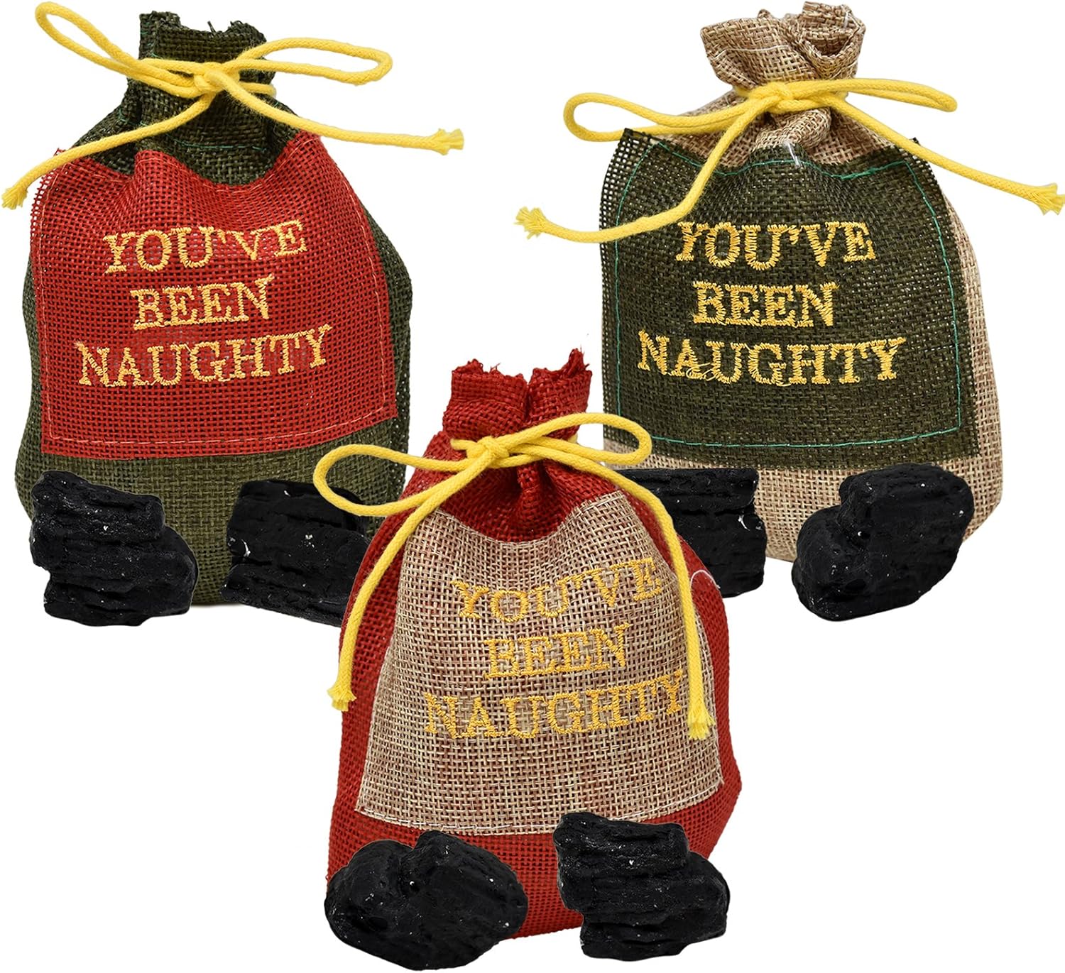Stockings & Holders - Gift Boutique Christmas Bag of Coal in a Drawstring Bag You've Been Naughty for Holiday Santa Stocking Filler, Pack of 3 Lump of Coals