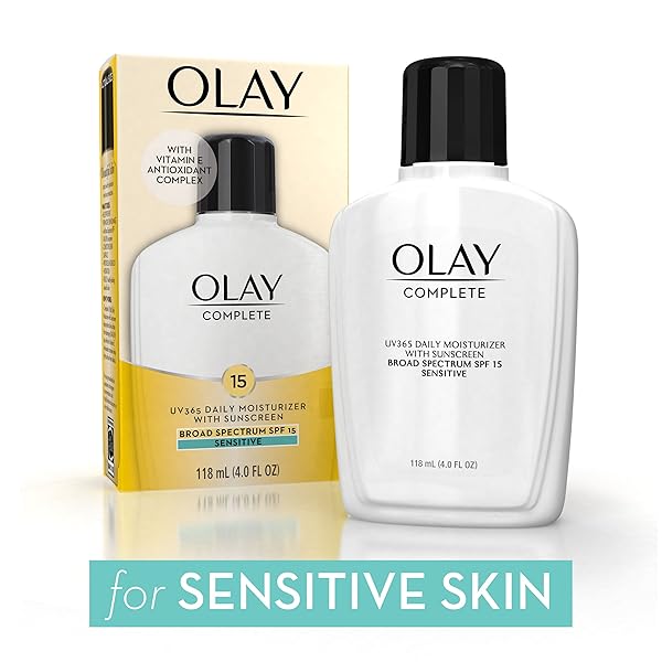 OLAY FACE MOISTURIZER, COMPLETE ALL DAY MOISTURIZER WITH SUNSCREEN BROAD SPECTRUM SPF 15 – SENSITIVE, 4 FL. OZ, 1 UNIT