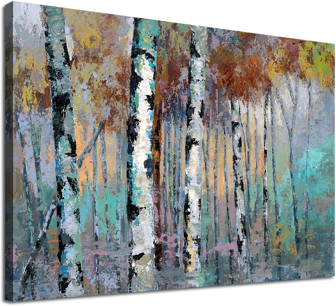 Birch Forest Wall Art Abstract Painting Canvas Art Contemporary Wall Art Modern Abstract Artwork Autumn Landscape Canvas Pictures Prints for Bathroom Living Room Bedroom Wall Decoration 12" x 16"