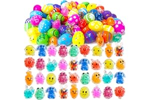 HOLYDECK 36 Pack Prefilled Easter Eggs with Fidget Toys Isinde Printed Bright Easter Eggs with Variety Easter Stress Balls Great for Easter Basket Stuffers Easter Egg Fillers Gifts