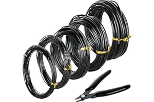 CertBuy 5 Roll Bonsai Wire 5 Size - 1.0MM, 1.5MM, 2.0MM, 2.5MM, 3.0MM Black Anodized Aluminum Bonsai Training Wire 160 Feet Total Length with Wire Cutter (Single roll Length 32 Feet)