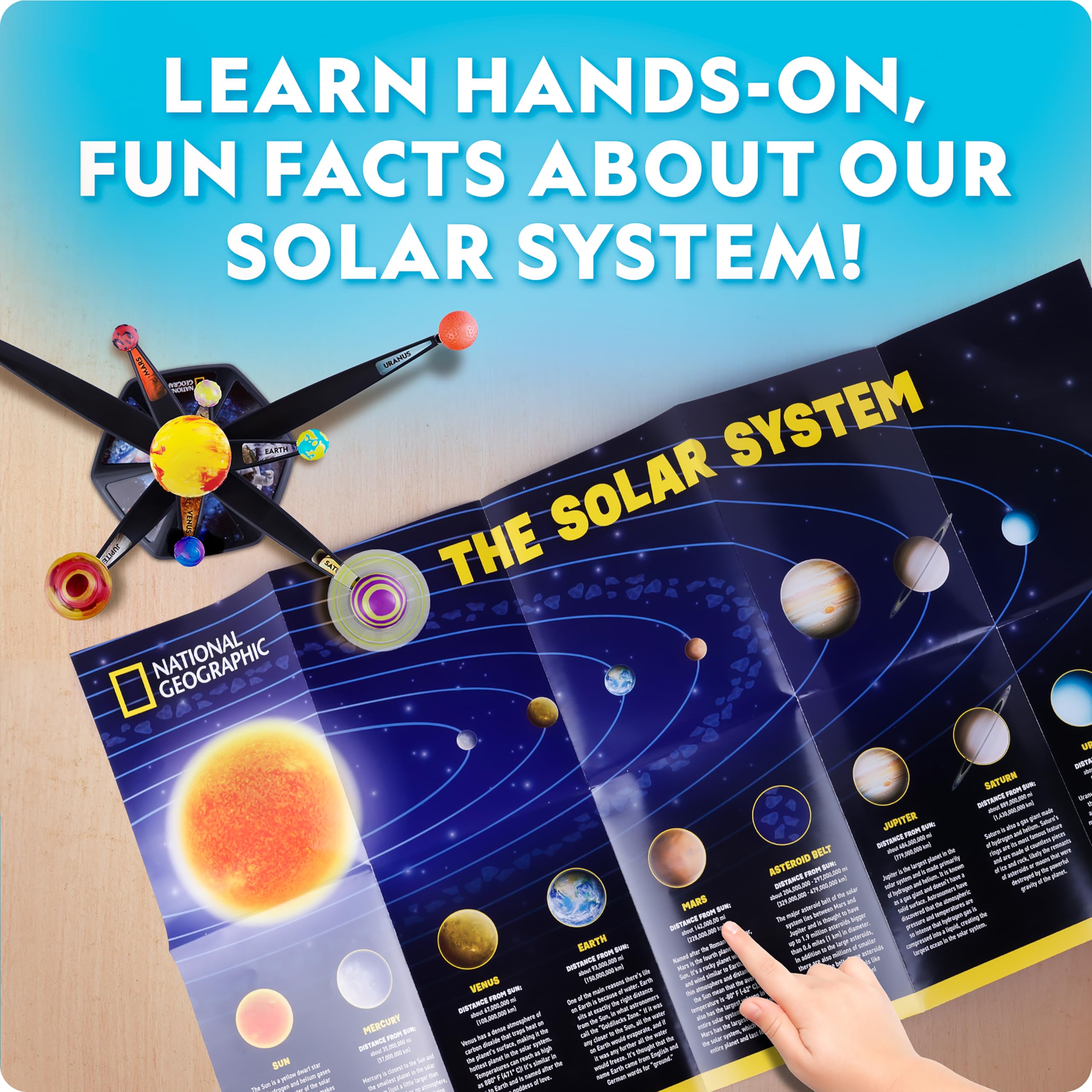 National Geographic Glow-in-The-Dark Solar System Model Kit for Kids - Build & Paint a 3D Planetary Model with Movable Arms, STEM Projects for Kids Ages 8-12, Space Themed Bedroom Decor