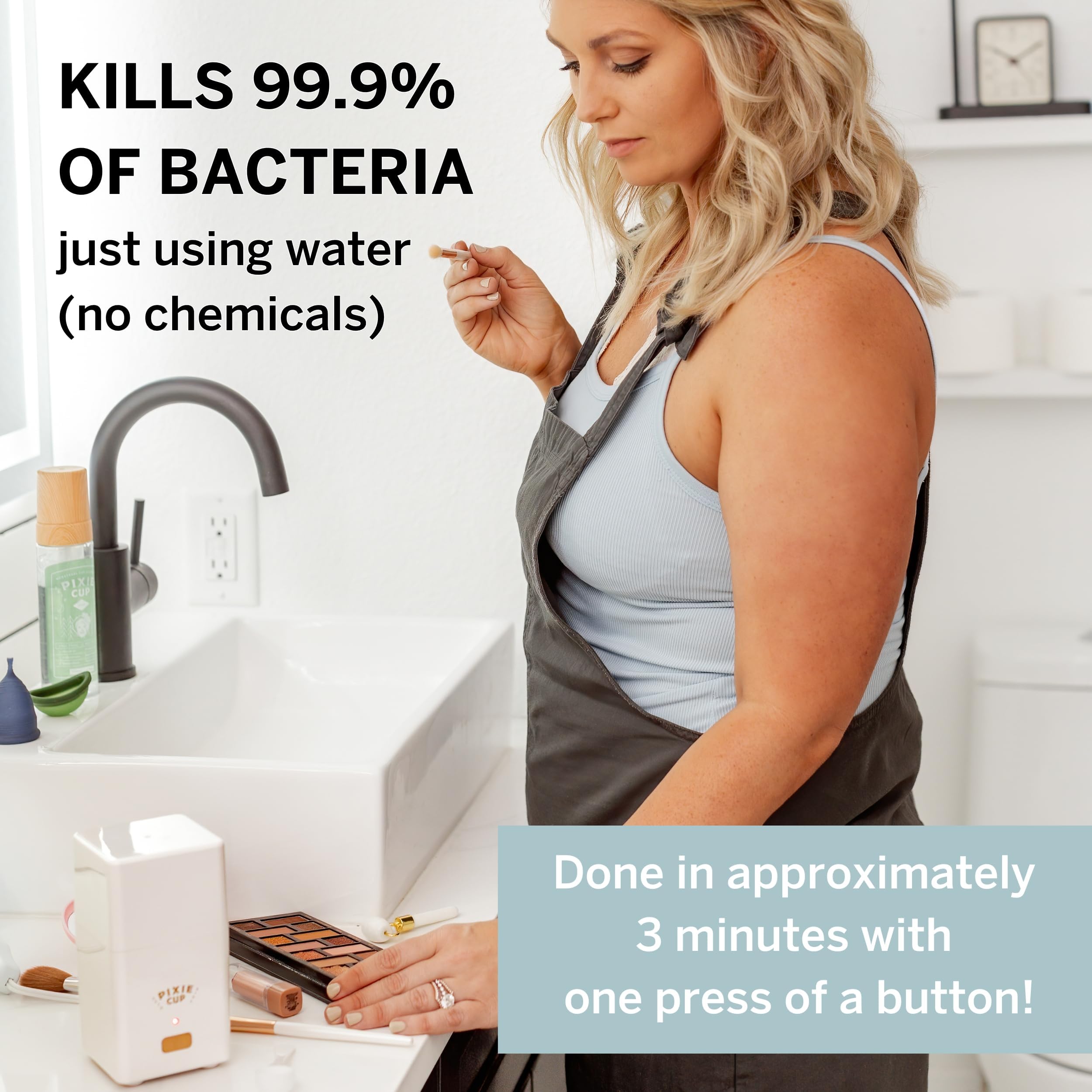 Pixie Menstrual Cup Steam Cleaner - Wash Your Cup + Kill 99.9% of Germs with Cleanser Steam for Feminine Care - 3 Minutes and Your Period Cup is Sterile! Automatic Timing Shut Off Switch (White)