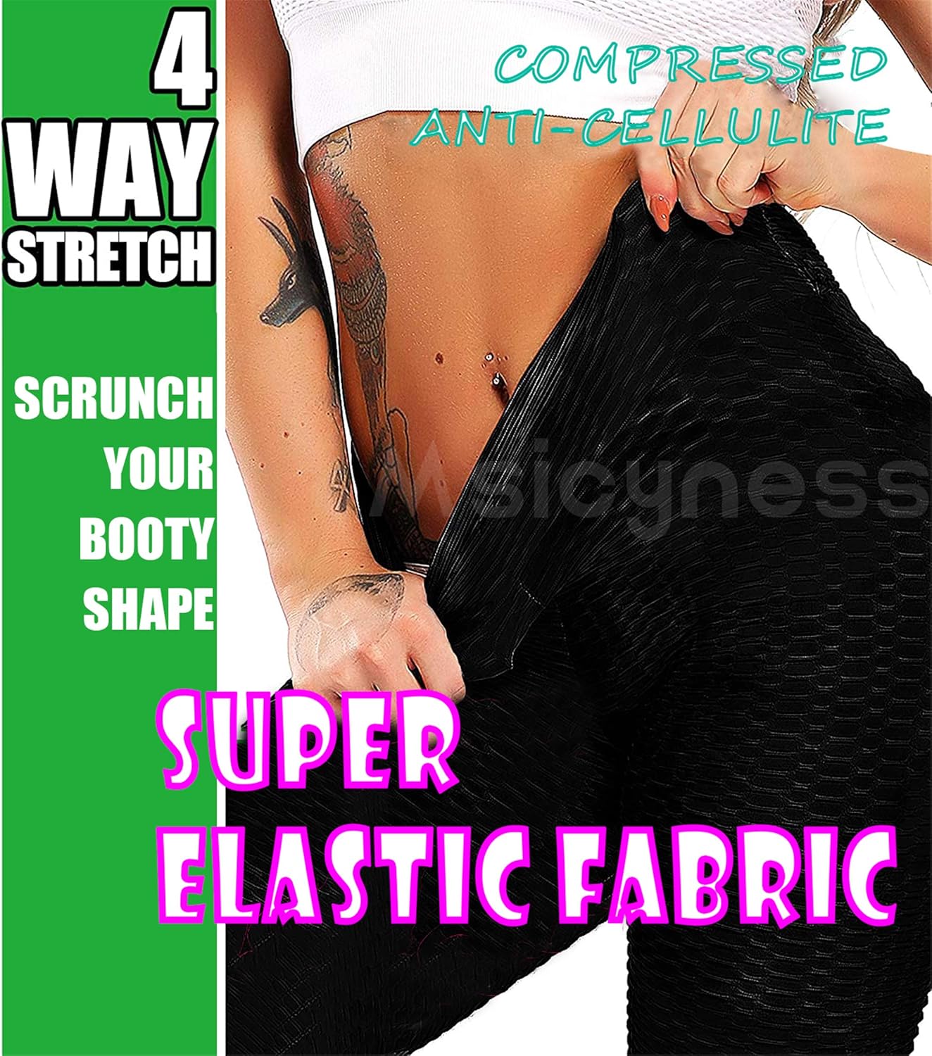 Msicyness Tiktok Leggings Women's High Waist Yoga Pants Butt Lift Tummy Control Leggings Textured Scrunch Booty Tights : Clothing