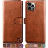 SUANPOT for iPhone 12/12 Pro 6.1" Leather Wallet Case with RFID Blocking, Card Holder, Shockproof Flip Cover, Light Brown