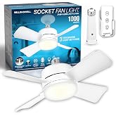 SOCKET BREEZE 15.4" Socket Fan Light Celing Fan with Remote Control | 1000 Lumens, 3 Speed &amp; Light Modes, Portable Easy to Install Ceiling Fans Replacement for Bedroom, Bathroom, Living Room
