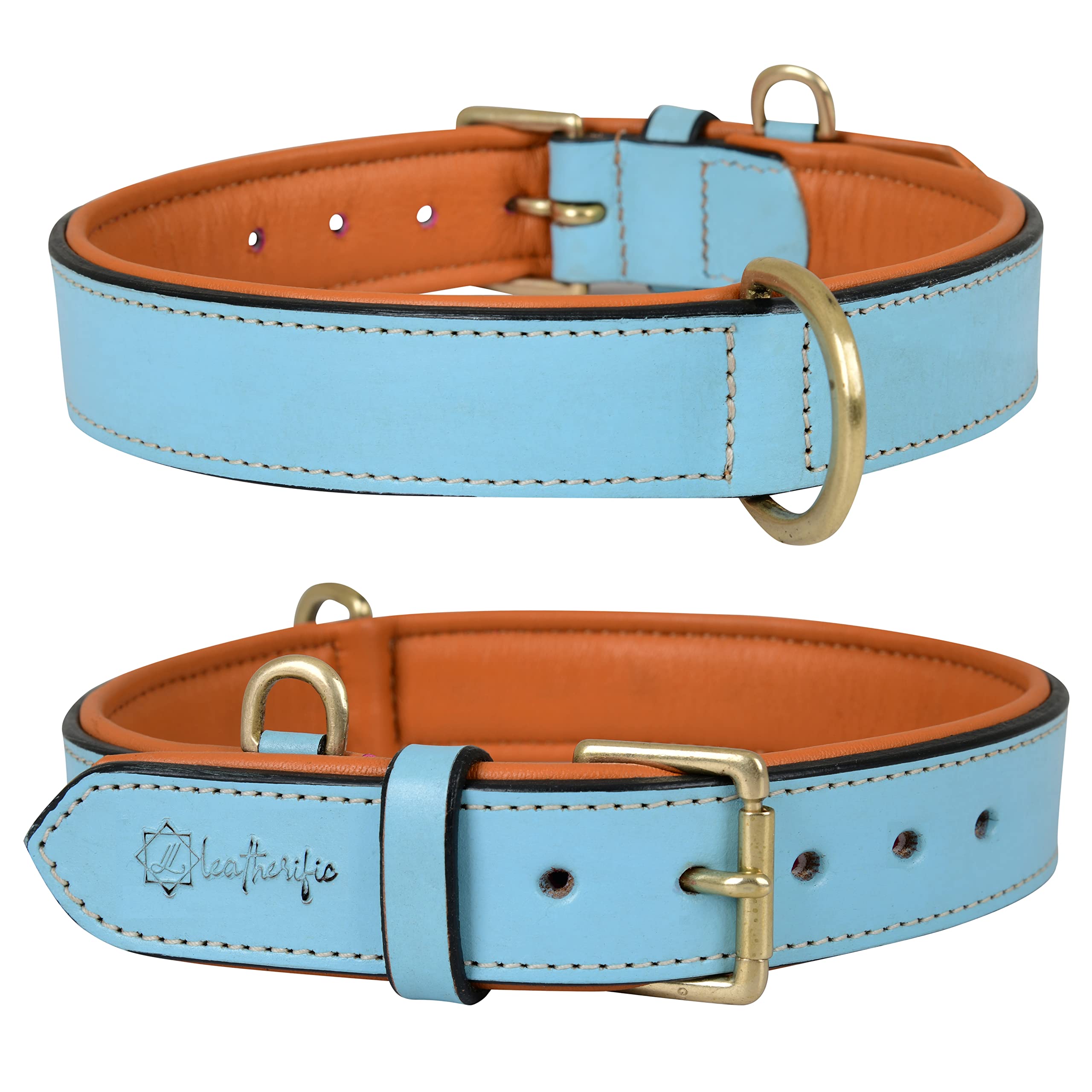 Leatherific - Genuine Leather Dog Collar | Epitome Series | Soft, Cushion Padding, Handmade | Pastel Color | Best for Small, Medium, Large, Extra Large Breeds