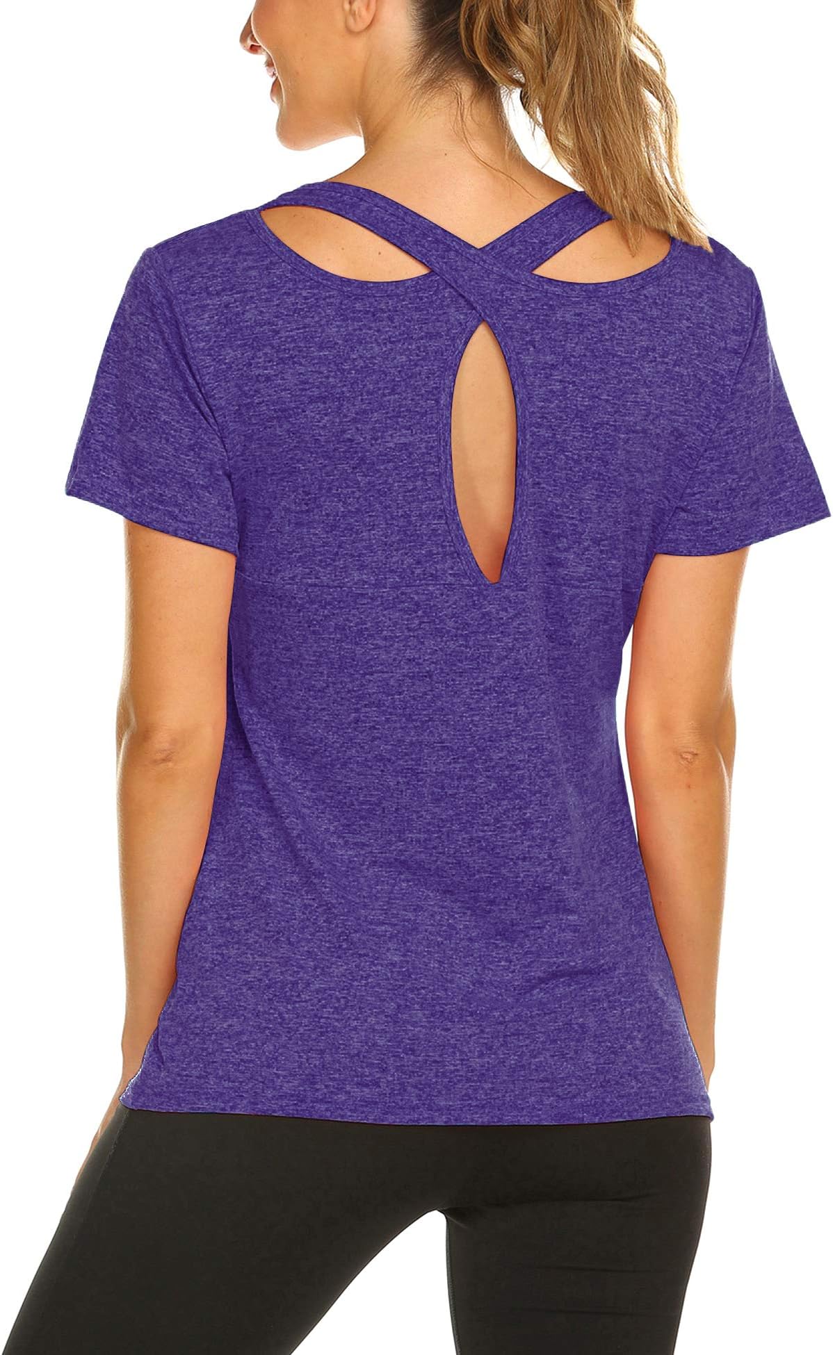 Women's Short Sleeve Yoga Tops Activewear Running Workouts T-Shirt Cross Back Sports Shirts Women Yoga Shirt