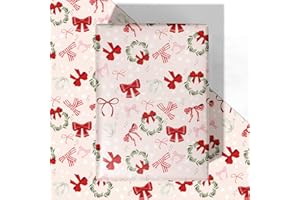 WRAPLULU Pink Christmas Bow Wrapping Paper - 4 Jumbo Sheets, 28 * 40 Inches - Red Bow Wreath Xmas Gift Wrapping Paper, Perfect for Girls Women Christmas' Gift and Winter