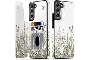 LETO Galaxy S22+ Plus Case,Luxury Flip Folio Leather Wallet Case Cover with Fashion Designs for Girls Women,Card Slots,Protective Phone Case for Samsung Galaxy S22 Plus 6.6" Purple Flower Leaves