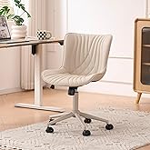 YOUTASTE All Cream Office Chair, Modern Armless Desk Chair with Back, Adjustable Swivel Rolling Faux Leather Task Chair with Wheels Metal Base for Home Office, Study, or Vanity