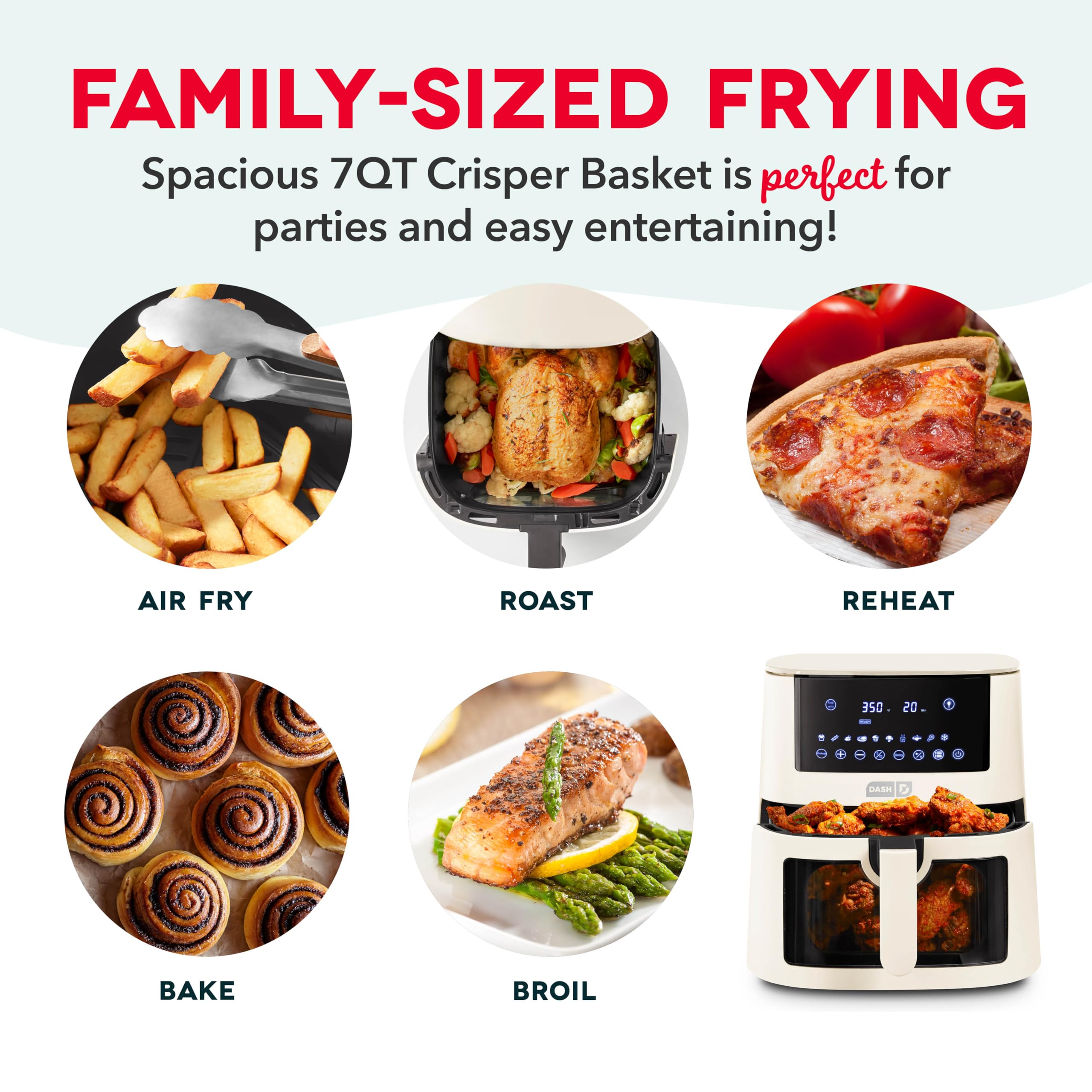 Freidora de aire digital DASH Clear View de 7 cuartos - Crema