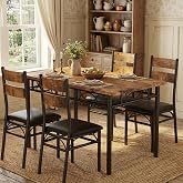 Garvee 5 Piece Dining Table Set for 4, Rectangular Kitchen Dining Table Set | w/ 4 Upholstered High Back Chairs, Strong Thick Metal Frame, Dinner Dining Table Set for Apartment, Small Space, Retro Brown