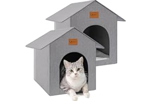 SIEDIHIT Outdoor Cat House, Outdoor Cat Shelter Feral Cat, Outside Waterproof Cat House for Outdoor/Indoor Cats, Insulated Cat House for Winter with Cozy Cushion, Easy to Assemble, Grey, 2 Pack