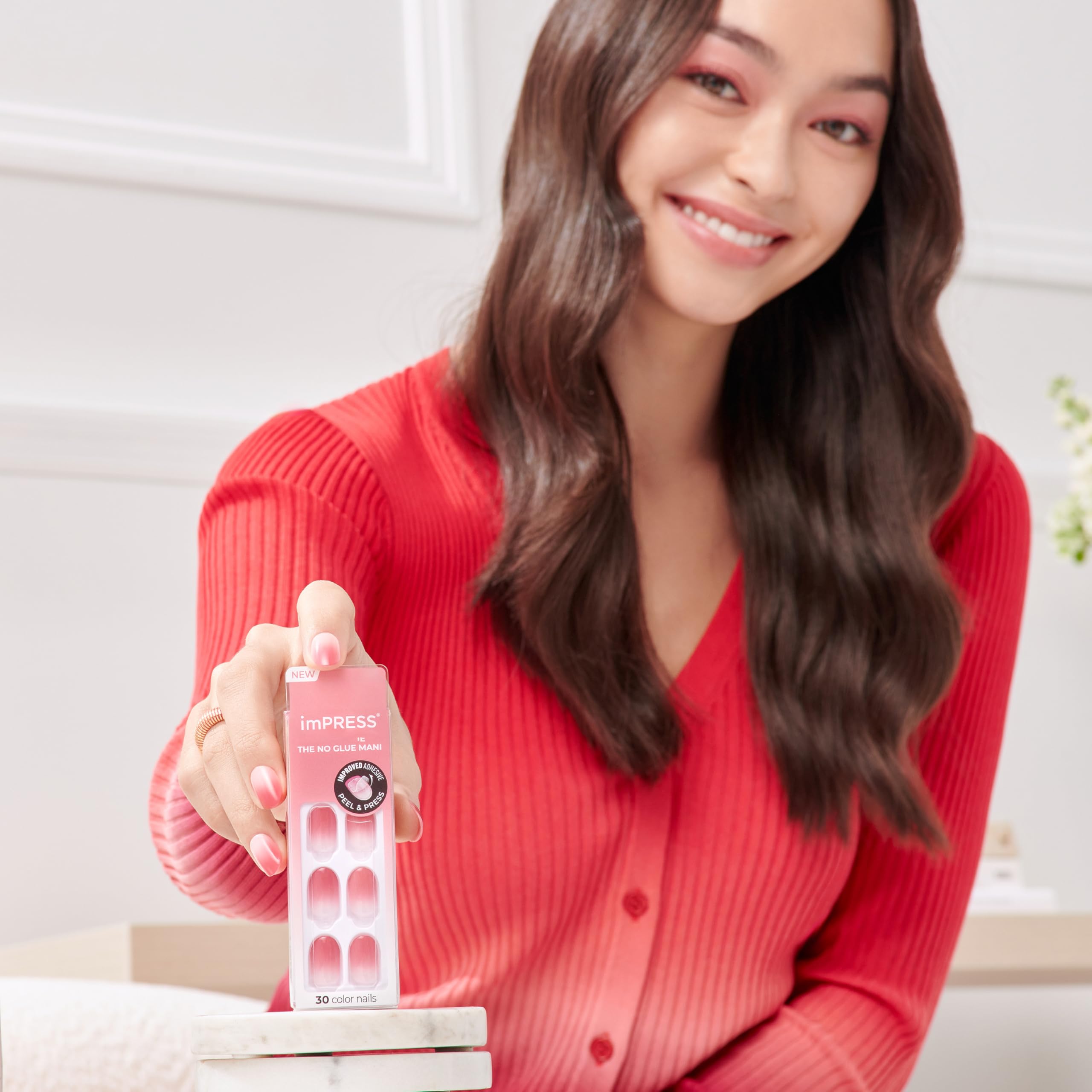 imPRESS Color Ombre Press On Nails, 'Beat The Heat', Pink, Short Oval, PureFit Technology, Patented Super Hold Adhesive, Chip Proof, Smudge Proof, Mini Nail File, Manicure Stick & 30 Fake Nails - Image 5