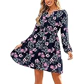 Simplee Womens Spring Floral Mini Dress Long Sleeve Boho Chiffon Short Dress Casual Flowy Fall Wedding Guest Dresses