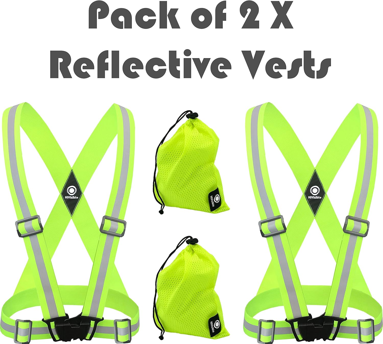 Reflective Vest with Reflective Bands - Reflective Running Gear for Men and Women for Night Running, Biking, Walking. Reflective Running Vest, Safety Straps, Reflector Strips (Green Vest + 4 Bands) : Sports & Outdoors