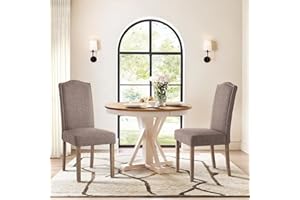 Upholstered Dining Chair Parsons Modern Stylish Diner Kitchen Fabric with Silver Nailhead Trim Solid Wood Legs, Set of 2, Bro