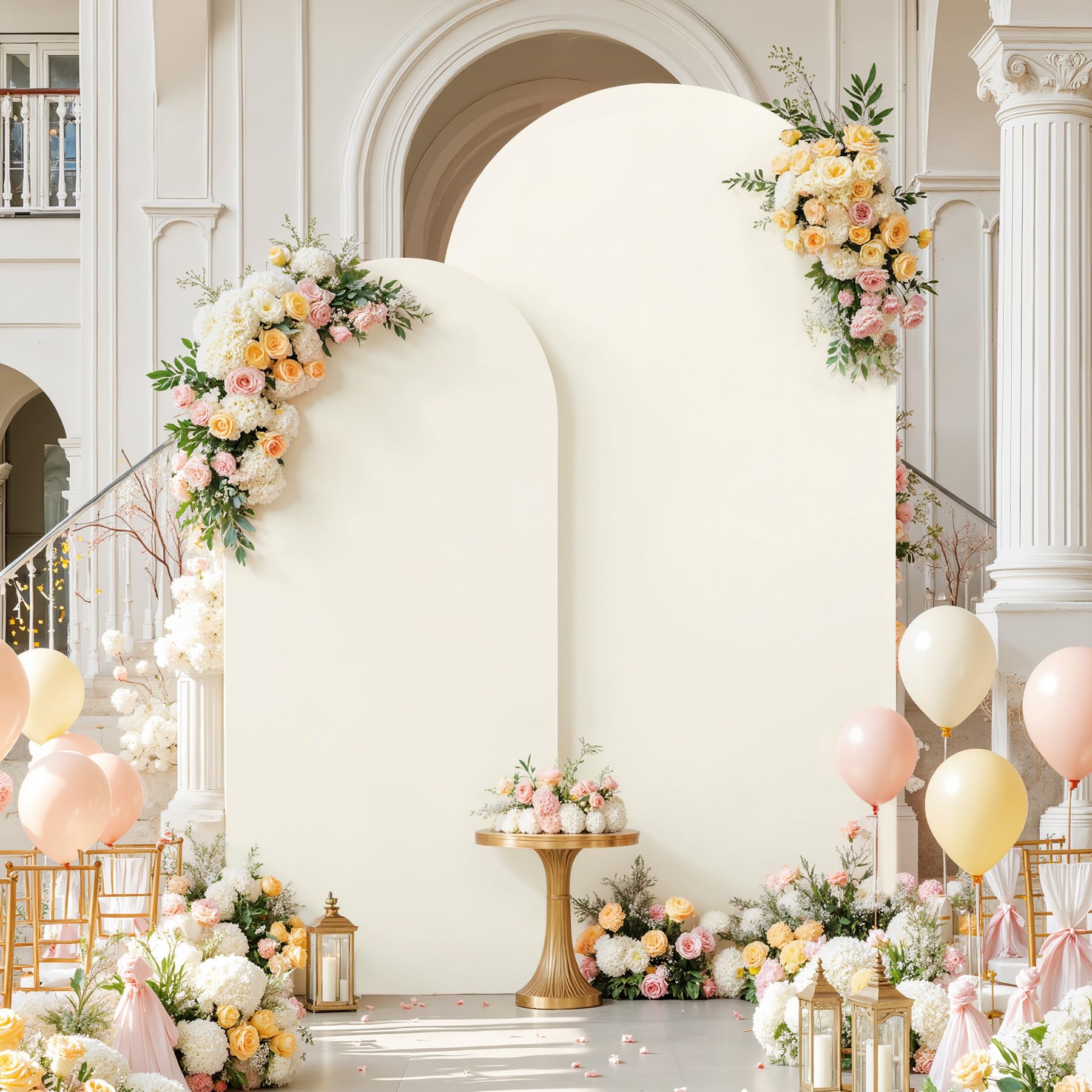 Photo 1 of 7.2FT 6FT Arch Backdrop Cover for Wedding, Set of 2 Stretchy Spandex Fitted Arch Stand Cover for Baby Shower, Birthday Party Decor, Chiara Backdrop Cover with Double-Sided Design(Ivory)