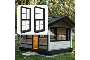 ASSTINOUS 2 Pack Shed Windows 18" x 23" Flush Mount Window with Tempered Glass and Fiberglass Screen for Chicken Coop Sheds Barns Playhouse -Black