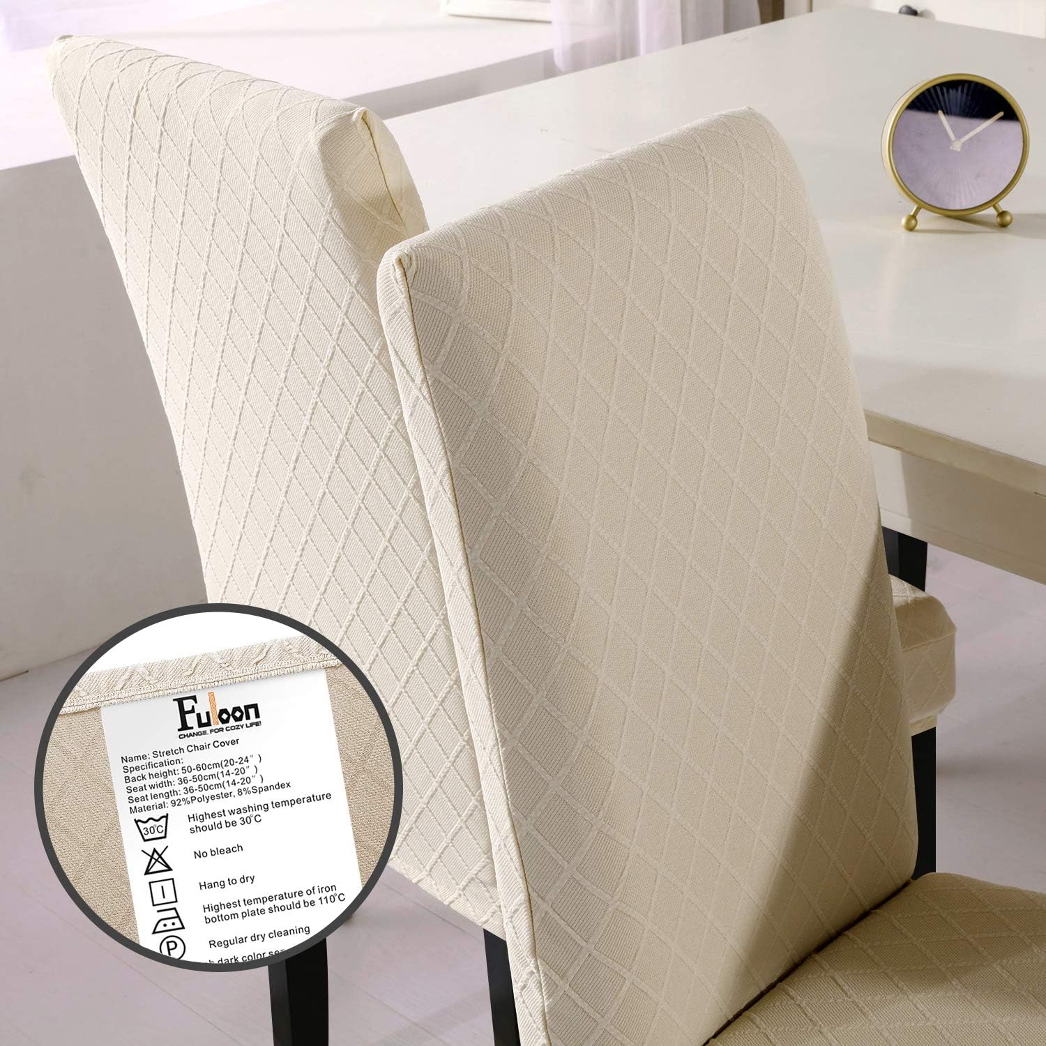 Fuloon 6 Pack Super Fit Stretch Removable Washable Short Dining Chair Protector Cover Seat Slipcover for Hotel,Dining Room,Ceremony,Banquet Wedding Party (Beige): Kitchen & Dining