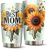 Best Mom Ever Tumbler - Drinking Cup for Mom Gifts from Daughter Son Kids - Worlds Best Mom Mug - Mothers Day & Birthday Sunflower Gifts for Women - 20oz Stainless Steel Tumbler