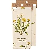 Primitives by Kathy Decorative Kitchen Towel, All Over Vintage Style Dandelion Design, Punny Embroidered Well That's Just Dandy Cotton Linen Blend, Display with Other Towels in Our Garden Collection