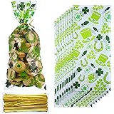 100 Pack St. Patrick Day Candy Cellophane Bag Lucky Shamrock Leprechaun Hat Treat Bag Leprechaun Footprint Lucky Cello Bag Sh