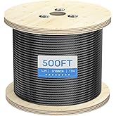 BLIKA 500FT 3/16" Black Stainless Steel Cable, T316 Stainless Steel Marine Grade 3/16" Decking Railing Cable with 7 x 19 Strand, 3700lbs Breaking Strength Aircraft Cable for Deck and DIY Balustrade