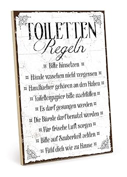TypeStoff Holzschild mit Spruch – TOILETTEN-Regeln – im Vintage-Look mit Zitat als Geschenk und Dekoration zum Thema Toilette