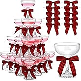 Zopeal Plastic Martini Glasses 5 oz Champagne Cups Margarita Cocktail Glasses with Bow 2.8 Inch for Valentine's Day Bachelor Home Bar Wedding Party Champagne Tower(Red and Black Plaid,50 Pcs)