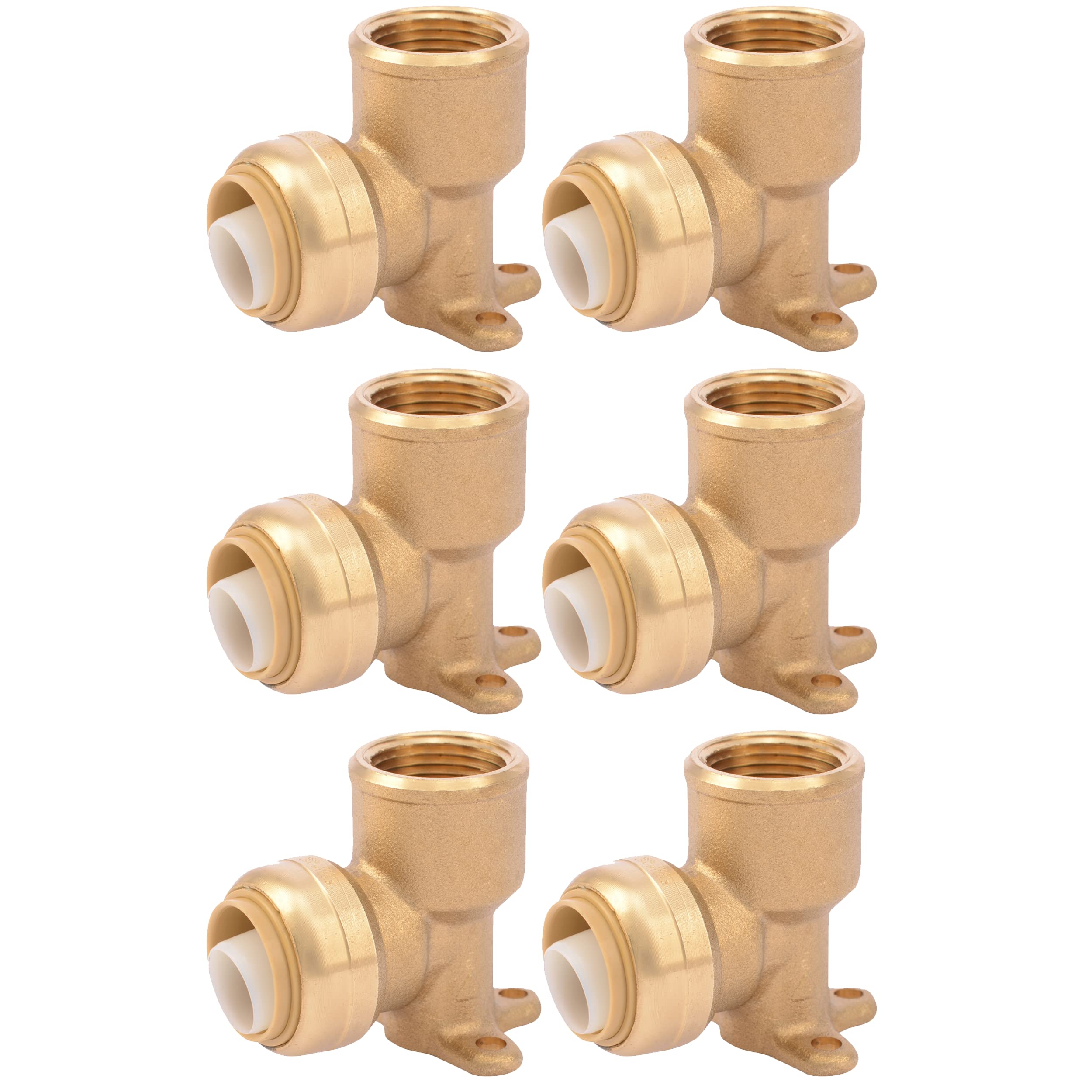 SharkBite 3/4 Inch x 3/4 Inch Drop Ear Elbow, Pack of 6, FNPT, Push to Connect Brass Plumbing Fitting, PEX Pipe, Copper, CPVC, PE-RT, HDPE, U340LF Image
