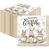 48Pcs Easter Napkins Bunny Eggs Disposable Paper Napkins Rabbit Theme Decor for Birthday Baby Shower Spring Easter Party Decorations