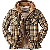 KOMANA Men's Zip Button Sherpa Plaid Flannel Shirt Jacket with Hood