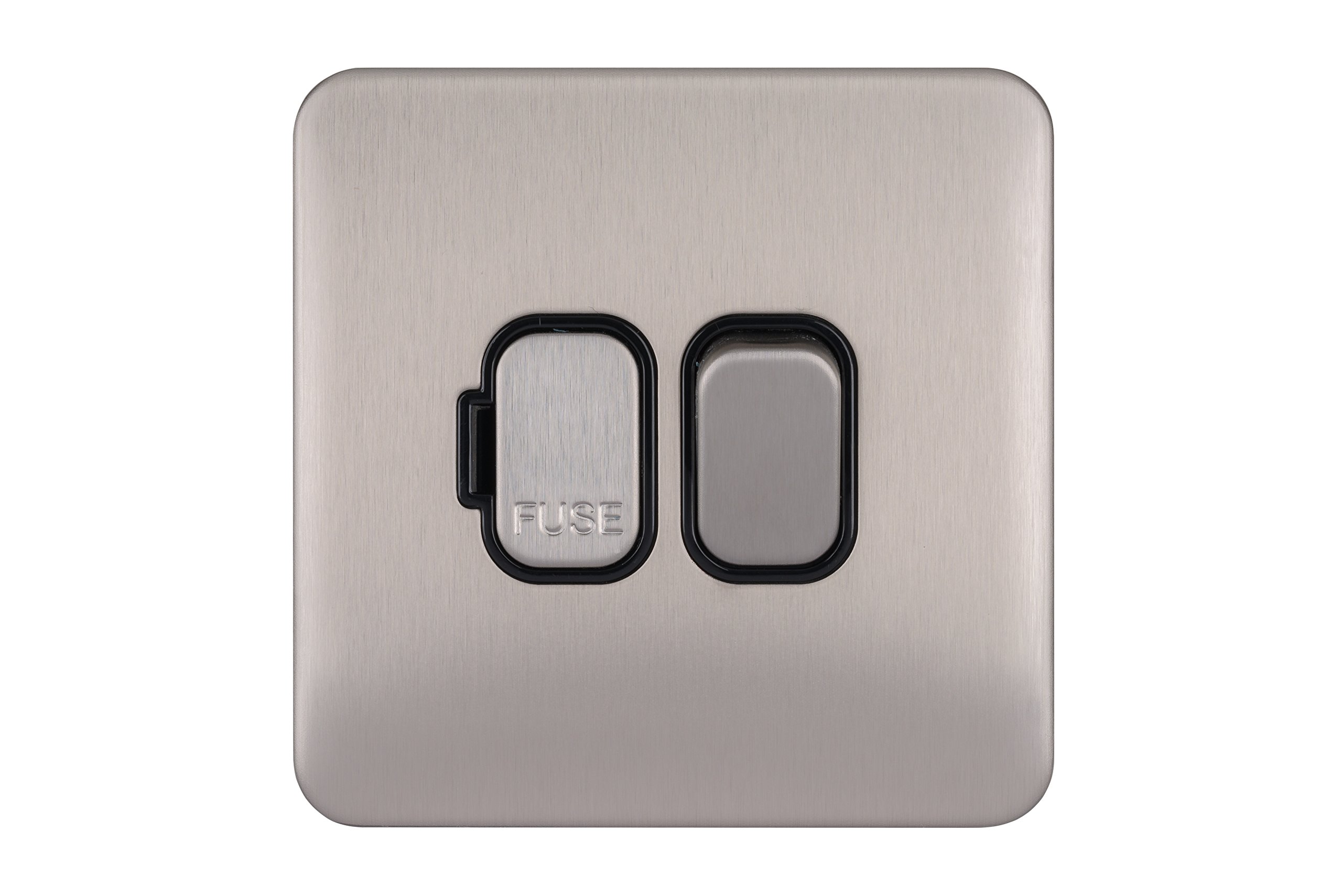 Schneider Electric Lisse Screwless Deco - Switched Single Fused Connection Unit, Double Pole 13 A, GGBL5010BSS, Stainless Steel with Black Insert