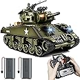 Supdex 1/18 RC Tank, 2.4Ghz US M4A3 Sherman Remote Control Model Army Toys, 15 Channel RC Vehicle with Smoke, Light, Sound, and Recoil, Military Tank for Kid and Adult That Shoots BBS and Water Bombs