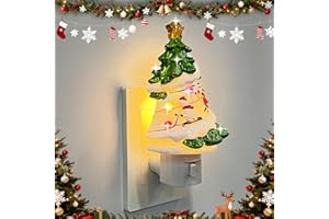 CONSDEMY 2025 Christmas Night Light Plug into Wall - 120V Christmas Tree Night Light Plug in with Snowman & Santa - Vintage Christmas Night Lights Lamp as Living Room Decorations for Family & Friends (Skiing)