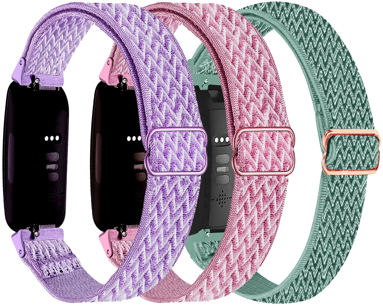 Nigaee 3 Pack Elastic Nylon Straps Compatible with Fitbit Inspire 3/Inspire 2/Inspire/Inspire HR Strap, Stretchy Adjustable Fabric Breathable Replacement Straps for Women Men