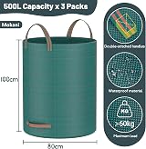MOKANI Garden Waste Bags 300L Set of 3 Heavy Duty with Handles view 2