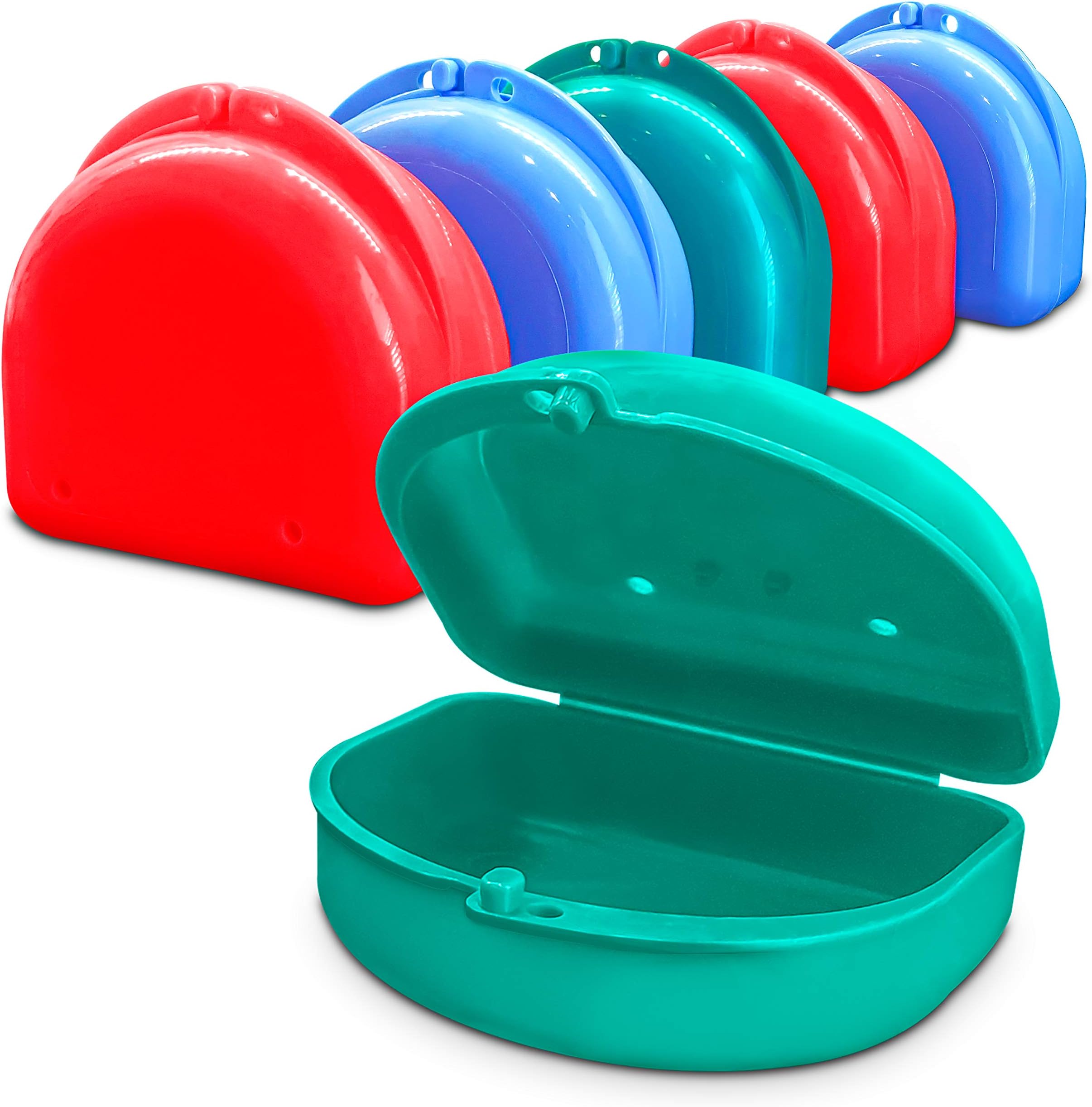 Fresh Knight Retainer Case. Multi-Color 6 Pack of Retainer Cases, BPA Free, Made in the USA. Retainer Case with Vent Holes. 2 Pink, 2 Teal, 2 Blue. Retainer Container.