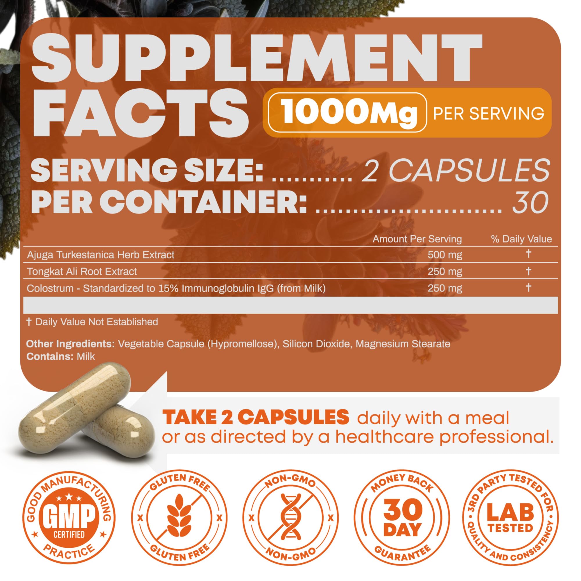 Turkesterone & Tongkat Ali 1000mg Supplement - 500mg Ajuga Turkestanica Per Serving Increase Stamina, Lean Muscle Growth & Recovery - Made in The USA (60 Capsules)