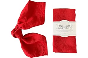 EIGHT OWLS Linen Napkins –100% French Flax – Stonewashed Pure Linen Cloth Napkins - Size 18 Inch x 18 Inch – Set of 4 (Rich Red)