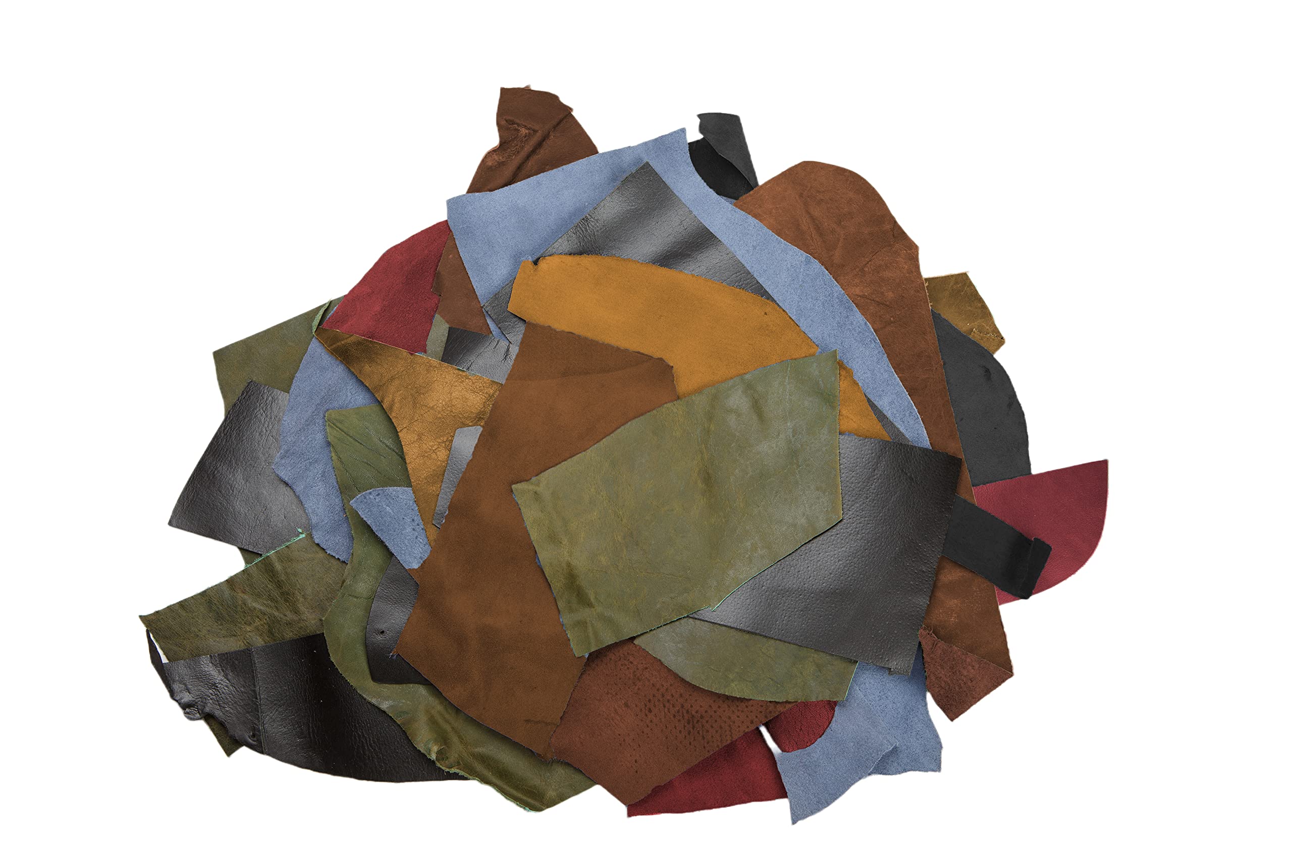 Wanderings Assorted Colors Leather Scraps for Crafts – 3lbs Mixed Sizes Shapes with 36" Cord - Full Grain Buffalo Leather Remnants from Journal Making - Great for Jewelry Wallets Cricut Arts Crafts