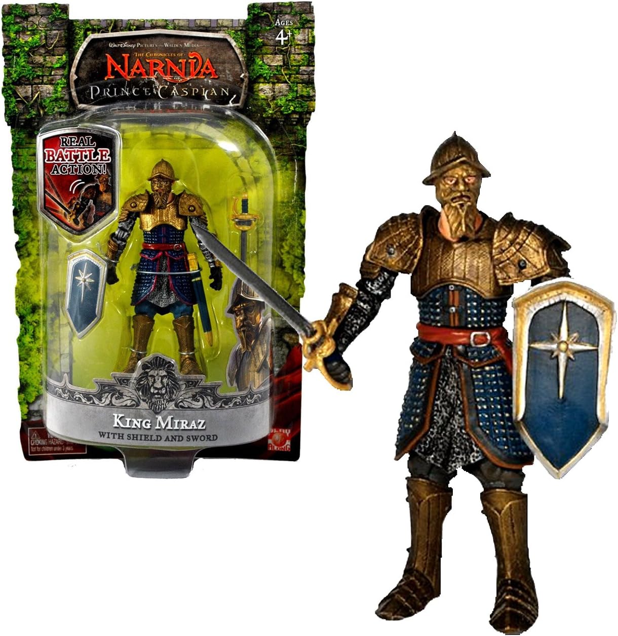 Chronicles of Narnia Jakks Pacific Year 2007 Disney Movie Series The Prince Caspian 4 Inch Tall Action Figure - King MIRAZ with Shield and Sword