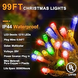 KNONEW 99ft 1216 LED Christmas Lights Outdoor 8