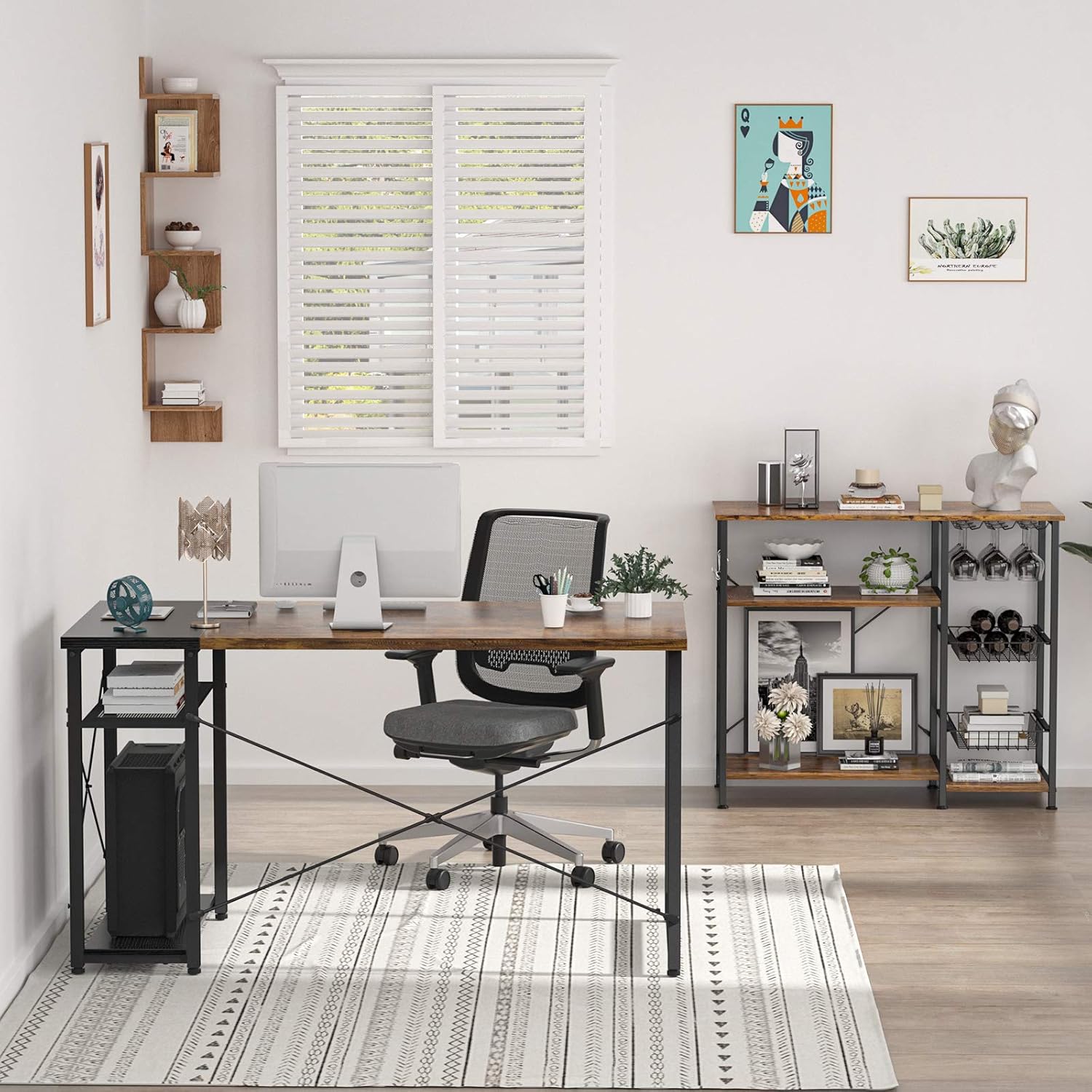 Ecoprsio Home Office Computer Desk, 40 Inch Small Writing Desk Table with Storage Shelves, 2-Tier Simple PC Gaming Desk for Home, Rustic and Black: Kitchen & Dining